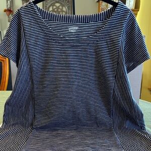 Lands End Navy and White Striped Short Sleeve Top Size L 14-16